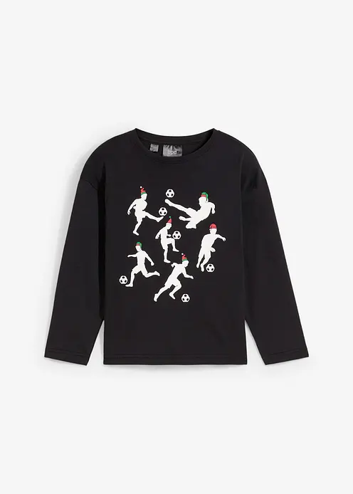 Jungen Langarmshirt mit Weihnachtsmotiv aus Bio Baumwolle in schwarz von vorne - bonprix