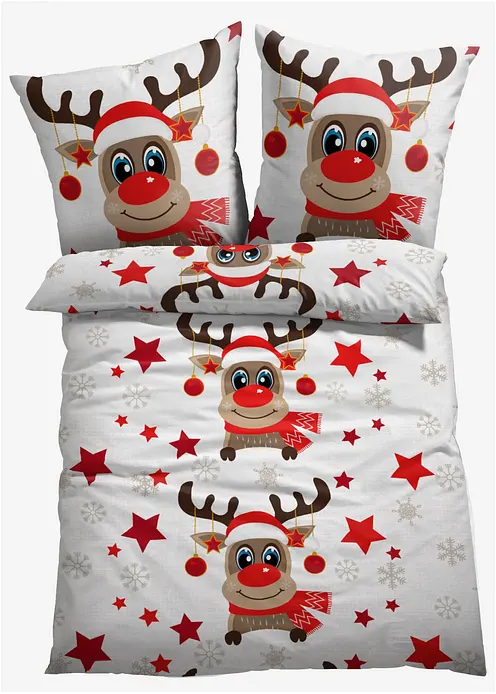 Bettwäsche mit Elch in weiß - bonprix