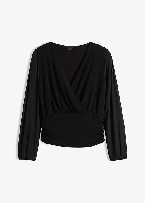 Langarmshirt mit Mesh in schwarz von vorne - bonprix