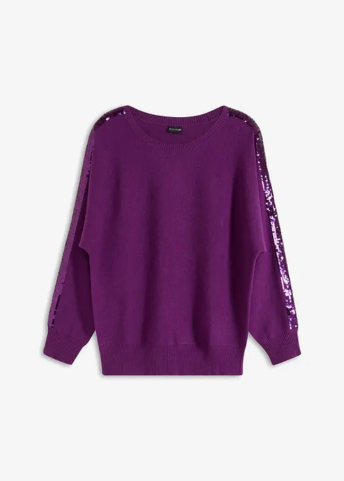 Feinstrickpullover mit Pailletten in lila von vorne - bonprix