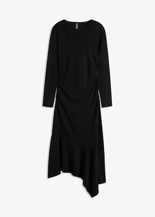 Jerseykleid mit asymmetrischem Saum in schwarz von vorne - bonprix
