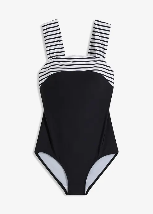 Medium Shape-Badeanzug mit breiten Trägern in schwarz von vorne - bonprix