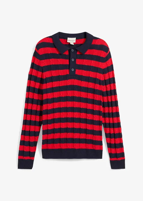 Zopfstrick-Pullover mit Polokragen in blau von vorne - bonprix