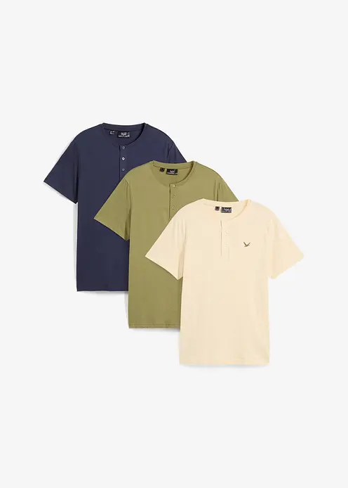 Henleyshirt (3er Pack) aus reiner Bio-Baumwolle in grün von vorne - bonprix