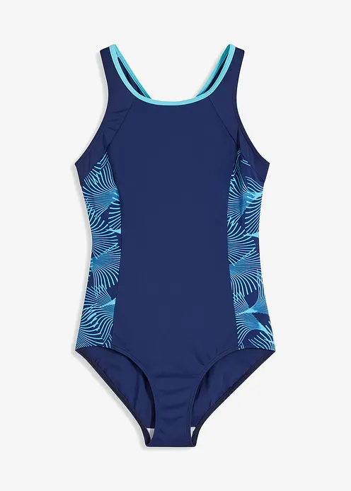 Sport-Badeanzug mit seitlichen Einsätzen in blau von vorne - bonprix