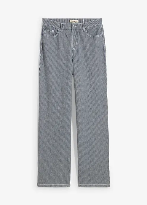 Loose Straight-Jeans, High Waist, gestreift in blau von vorne - bonprix