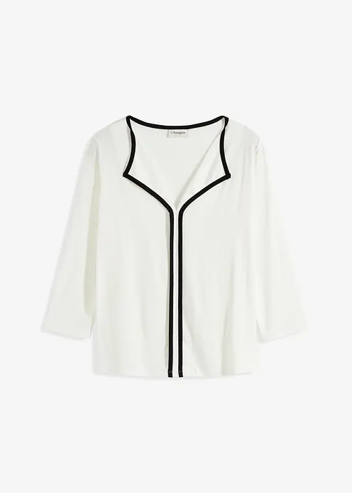 Shirt mit Kontrastblende in weiß von vorne - bonprix