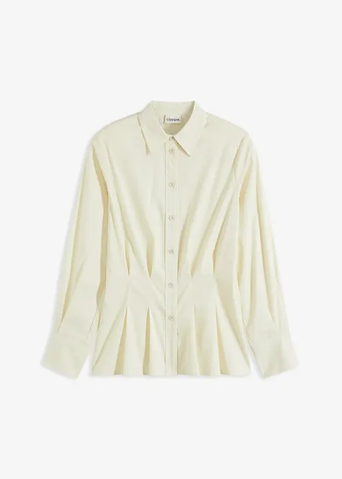 Taillierte Bluse in beige von vorne - bonprix