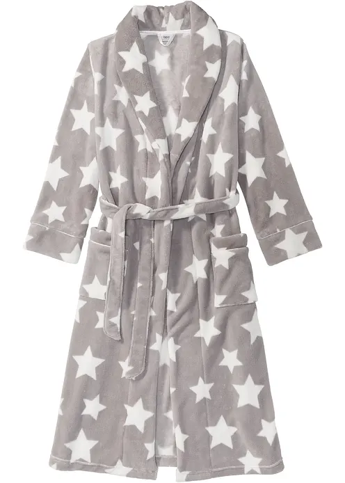 Fleece Bademantel in grau von vorne - bonprix