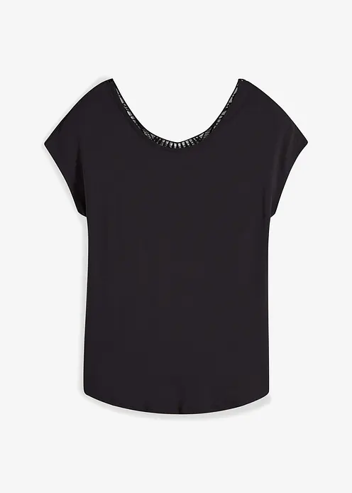 Shirt mit Häkeleinsatz in schwarz von vorne - bonprix