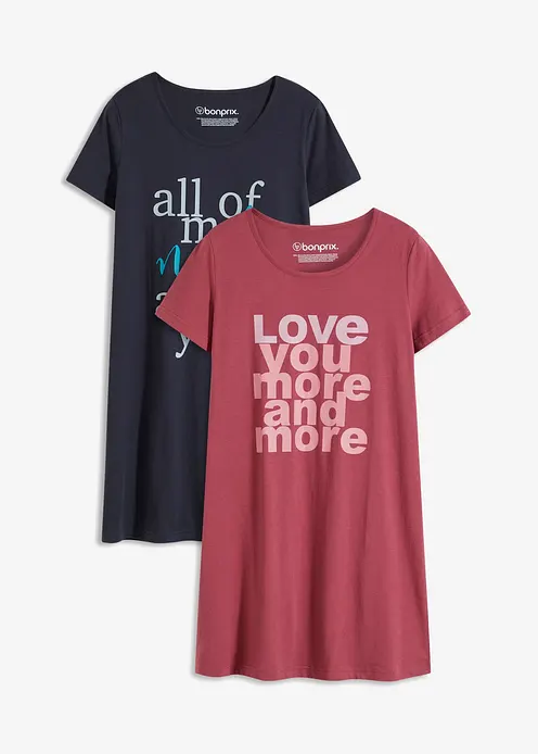 Kurzes Nachthemd aus reiner Baumwolle (2er Pack) in lila von vorne - bonprix