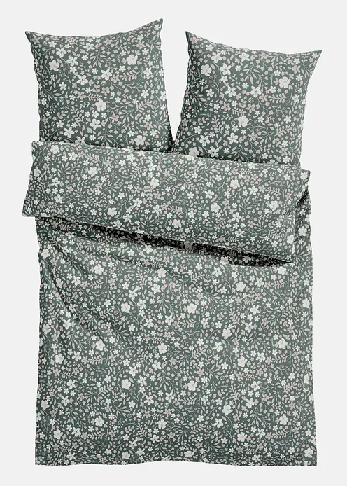 Bettwäsche mit floralem Design in grün von vorne - bonprix