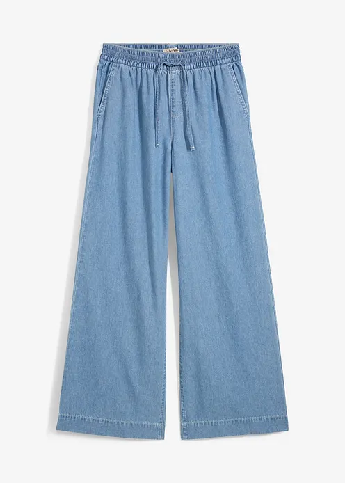Wide-Leg-Jeans, Mid Waist, Bequembund in blau von vorne - bonprix