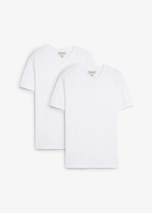 T-Shirt (2er Pack) aus reiner Bio-Baumwolle, Slim Fit in weiß von vorne - bonprix