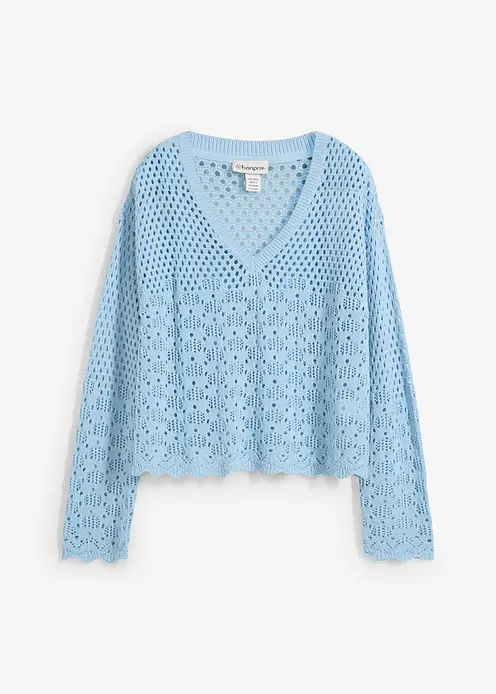 Leichter Ajour-Pullover in blau von vorne - bonprix