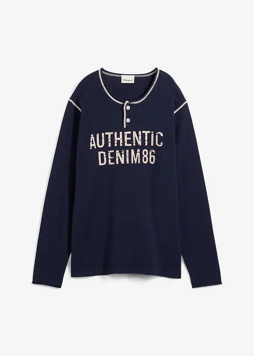 Feinstrick-Pullover aus reiner Baumwolle in blau von vorne - bonprix