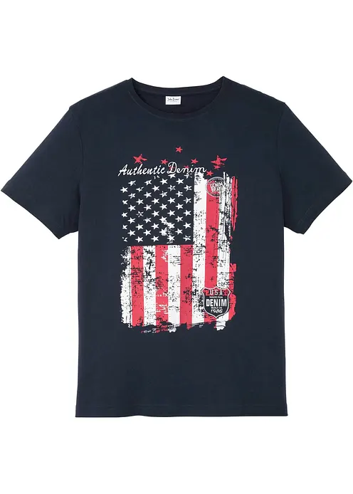 T-Shirt aus reiner Baumwolle in blau von vorne - bonprix