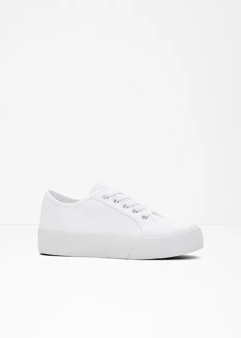 Plateau-Sneaker aus Baumwoll-Canvas in weiß von vorne - bonprix
