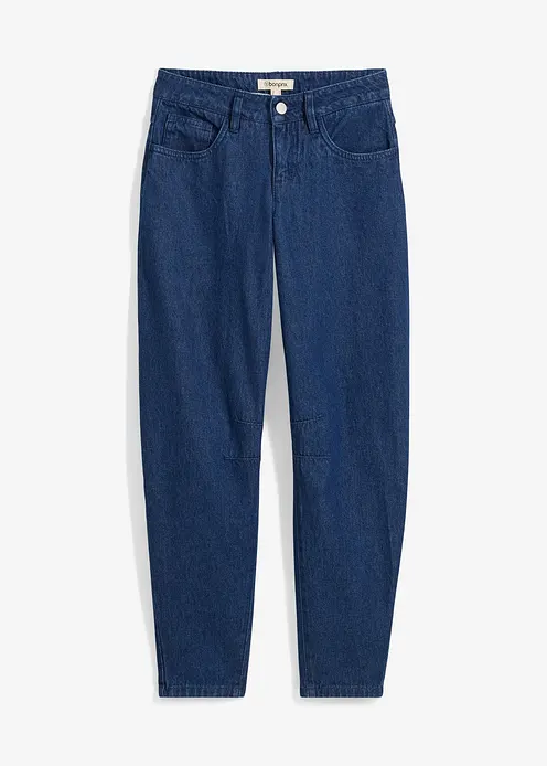 Barrel-Jeans Mid Waist, Low Stretch Bio-Baumwolle in blau von vorne - bonprix
