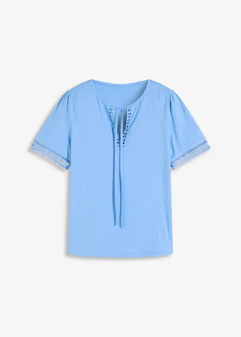 Shirt-Tunika mit Spitzenband in blau von vorne - bonprix