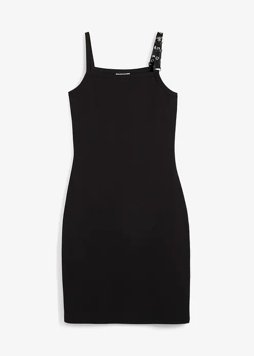 Trägerkleid mit Kontrastsaum in schwarz von vorne - bonprix