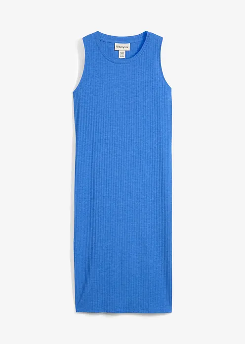 Rippkleid mit seitlichen Schlitzen aus Viskose-Mix in blau von vorne - bonprix
