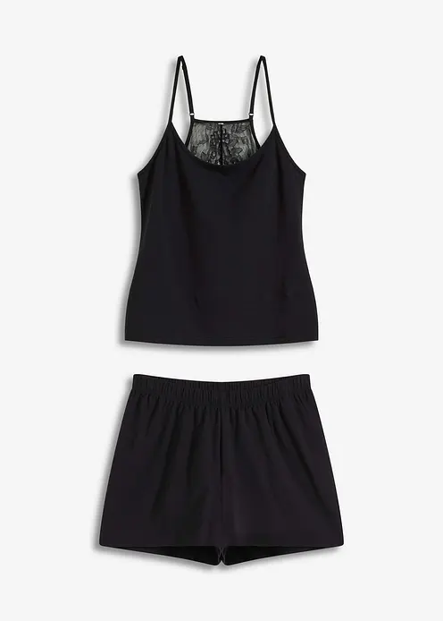 Shorty mit Spitzenrücken in schwarz von vorne - bonprix