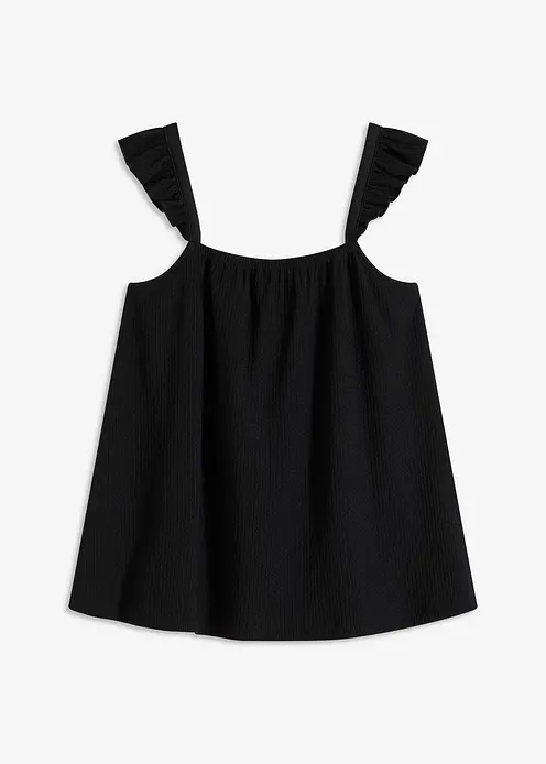 Jerseycrepe-Top mit Volant-Träger in schwarz von vorne - bonprix