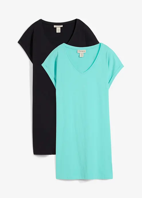 Shirtkleid aus reiner Bio-Baumwolle (2er Pack) in schwarz von vorne - bonprix