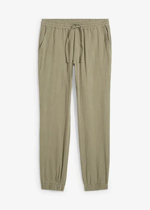 Regular Fit Musselin Schlupfhose aus reiner Baumwolle, Tapered in grau von vorne - bonprix