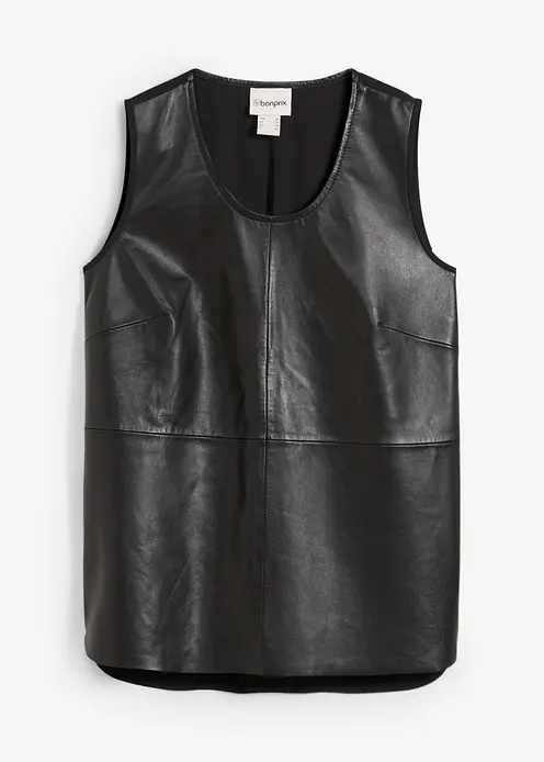 Tanktop mit Vorderseite aus Lammnappa-Leder in schwarz von vorne - bonprix