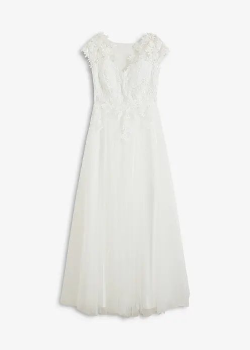 Brautkleid aus zartem Tüll mit Spitze in weiß von vorne - bonprix