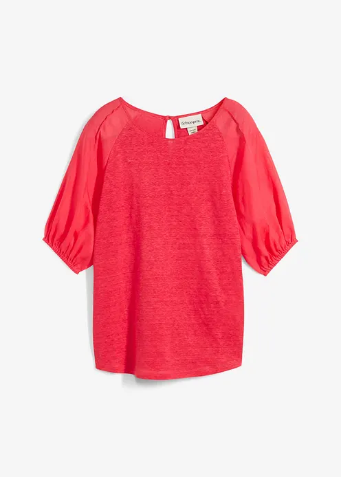 Leinen-Shirt mit Ballonärmeln in pink von vorne - bonprix