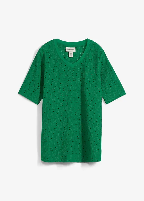Crêpe-Shirt mit Lochstickerei in grün von vorne - bonprix