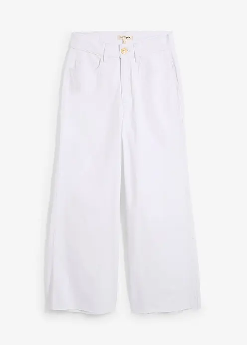 Wide-Leg-Jeans, High Waist, cropped in weiß von vorne - bonprix