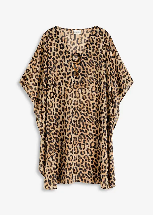 Strandtunika aus leichtem Chiffon in beige von vorne - bonprix