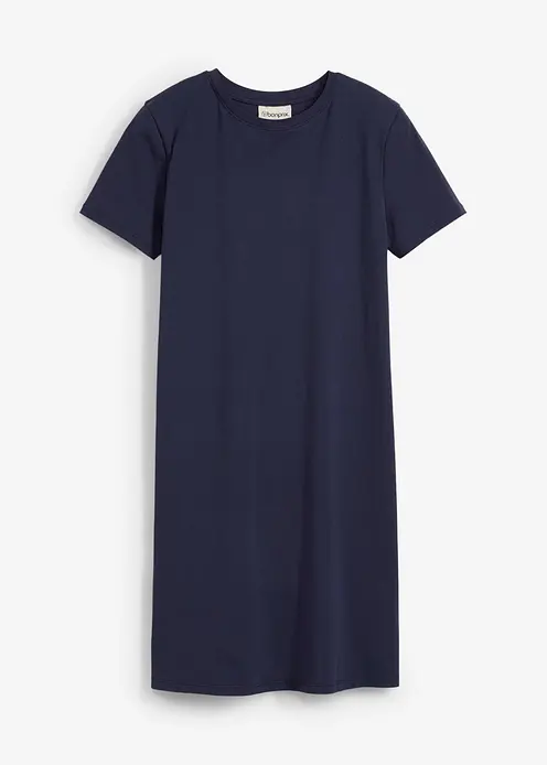 Jerseykleid aus elastischem Bio-Baumwoll-Mix in blau von vorne - bonprix