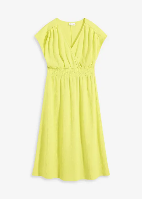 Jerseykleid aus luftigem Crêpe in gelb von vorne - bonprix