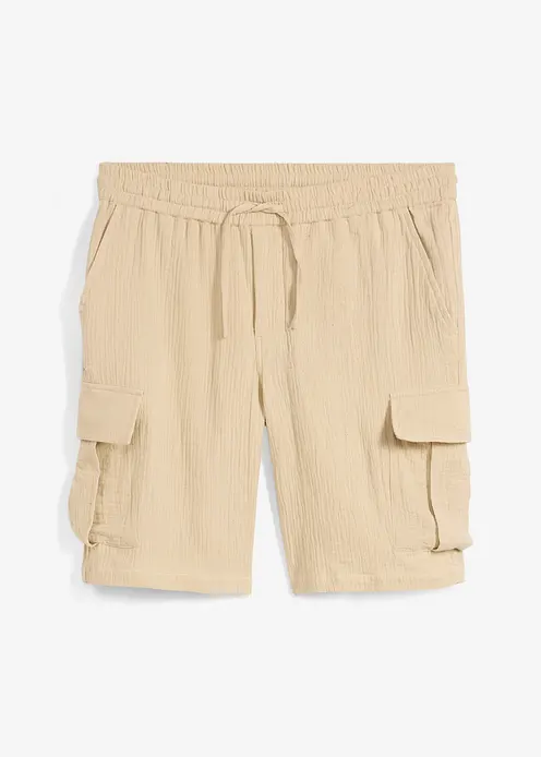 Regular Fit Bermuda aus luftigem Musselin in beige von vorne - bonprix