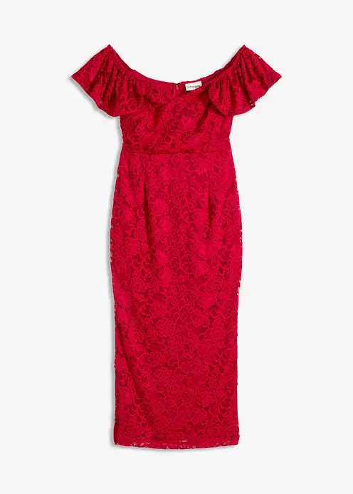 Spitzenkleid mit drapierten Ärmel in rot von vorne - bonprix