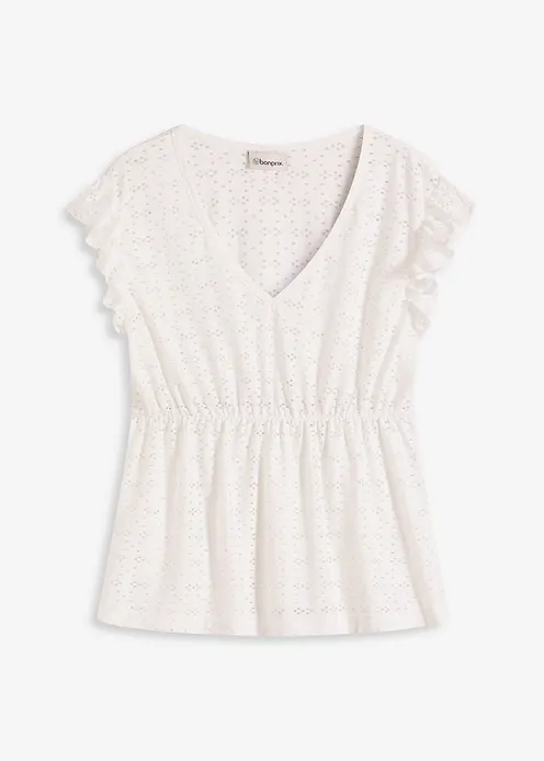 Shirt mit Lochstickerei in weiß von vorne - bonprix