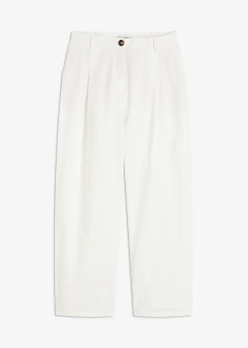 Twillhose aus Baumwolle mit Bundfalten in weiß von vorne - bonprix