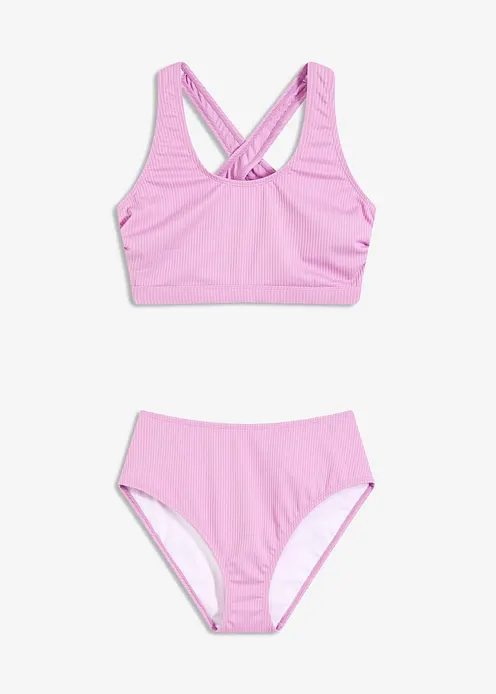 Gerippter Bustier-Bikini (2-tlg.Set) in lila von vorne - bonprix