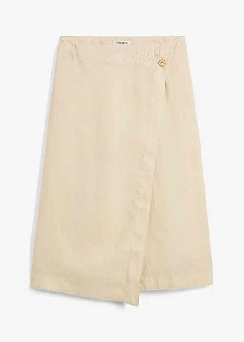 Wickelrock aus reinem Leinen in beige von vorne - bonprix