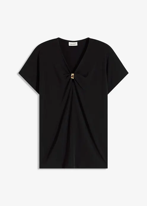 Shirt mit dekorativem Ring in schwarz von vorne - bonprix
