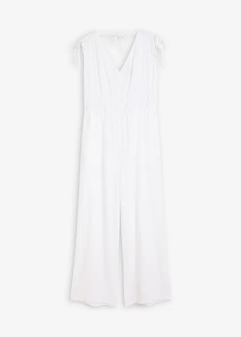 Jumpsuit aus strukturiertem Crêpe in weiß von vorne - bonprix