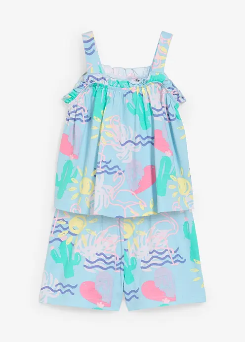 Top und kurze Hose (2-tlg.Set) aus reiner Bio-Baumwolle in blau von vorne - bonprix