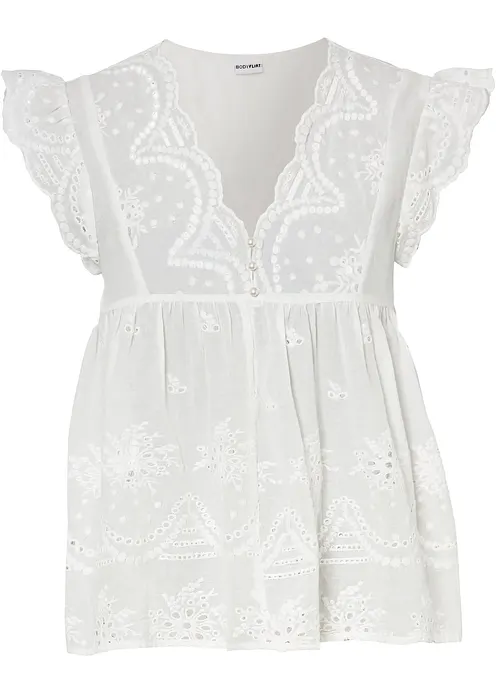 Schlupfbluse aus reiner Baumwolle in weiß von vorne - bonprix