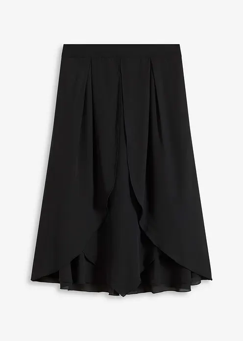 Midirock mit Ruffle und Chiffon in schwarz von vorne - bonprix