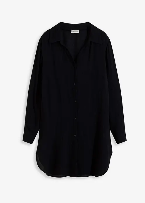 Lange Strandbluse aus fließender Viskose in schwarz von vorne - bonprix